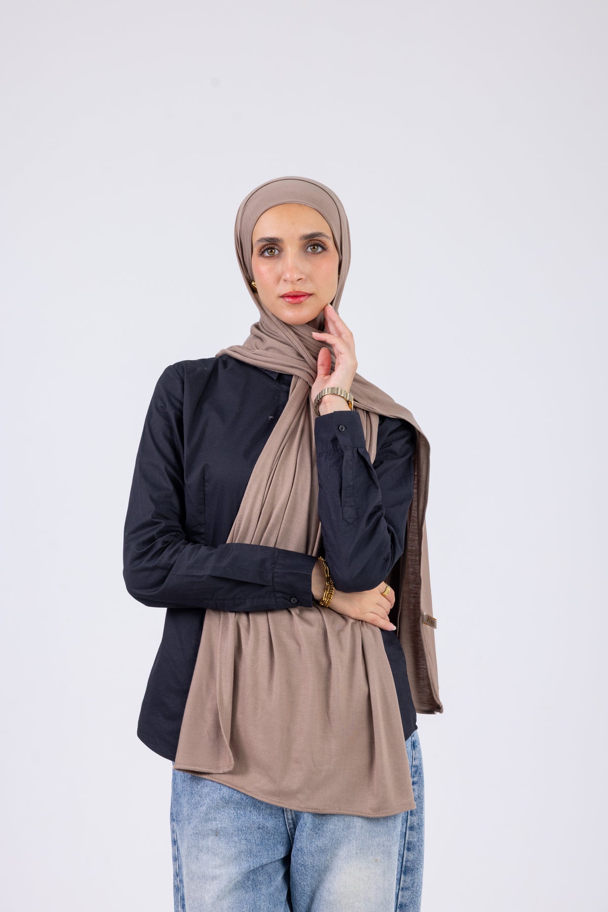 Mocha Taupe - Cotton Jill with bandana