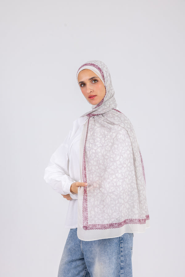 Burgundy Lattice - Chiffon Printed