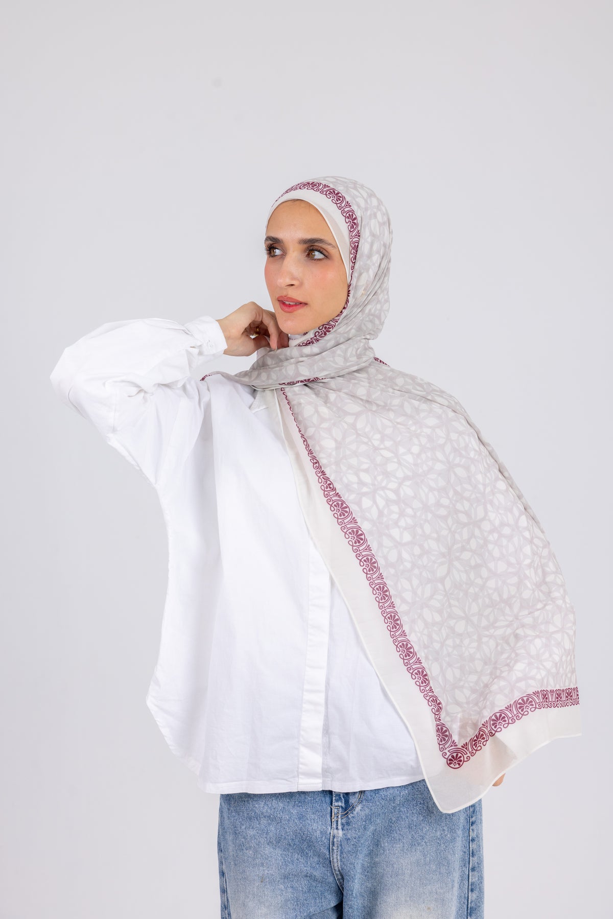 Burgundy Lattice - Chiffon Printed