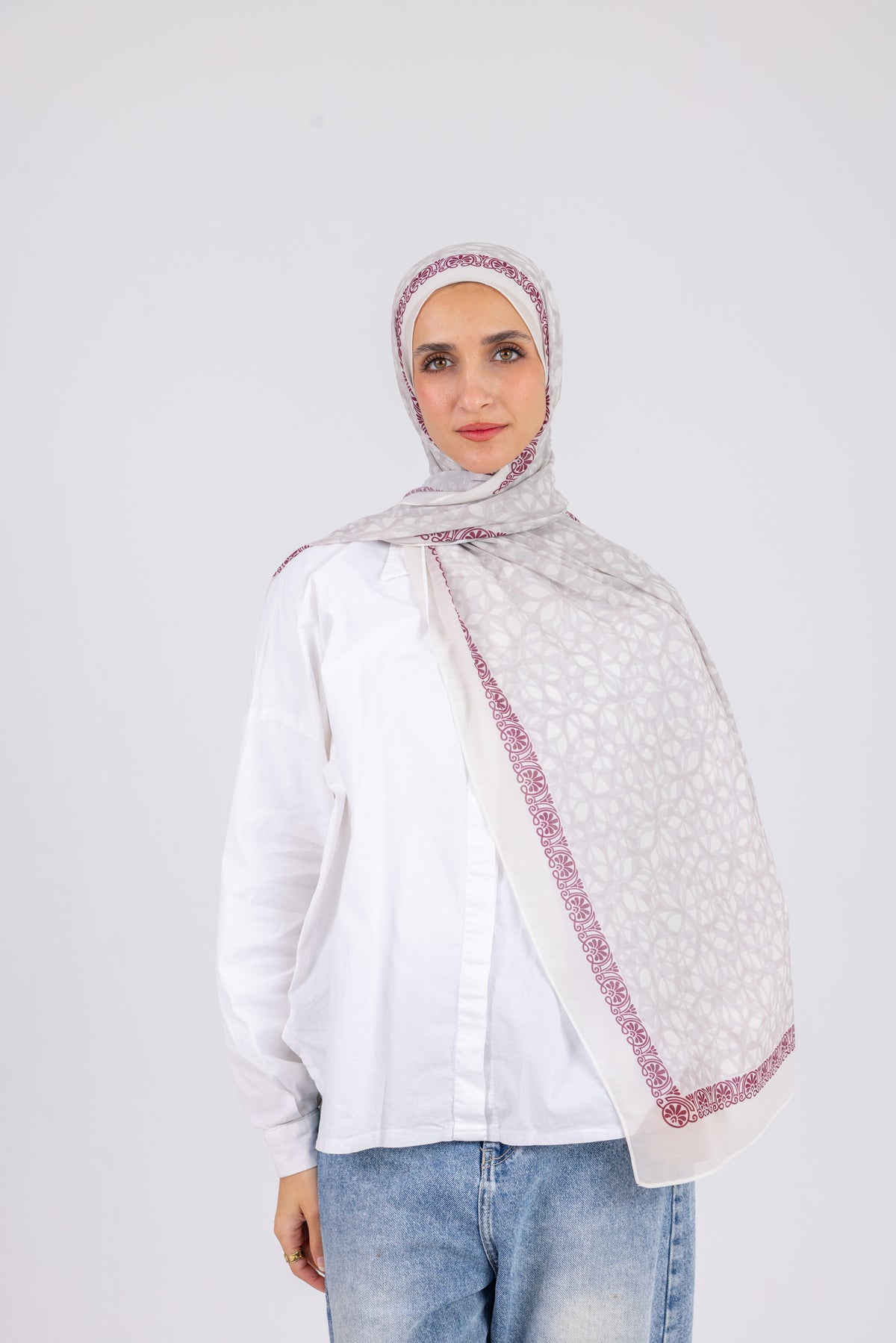 Burgundy Lattice - Chiffon Printed