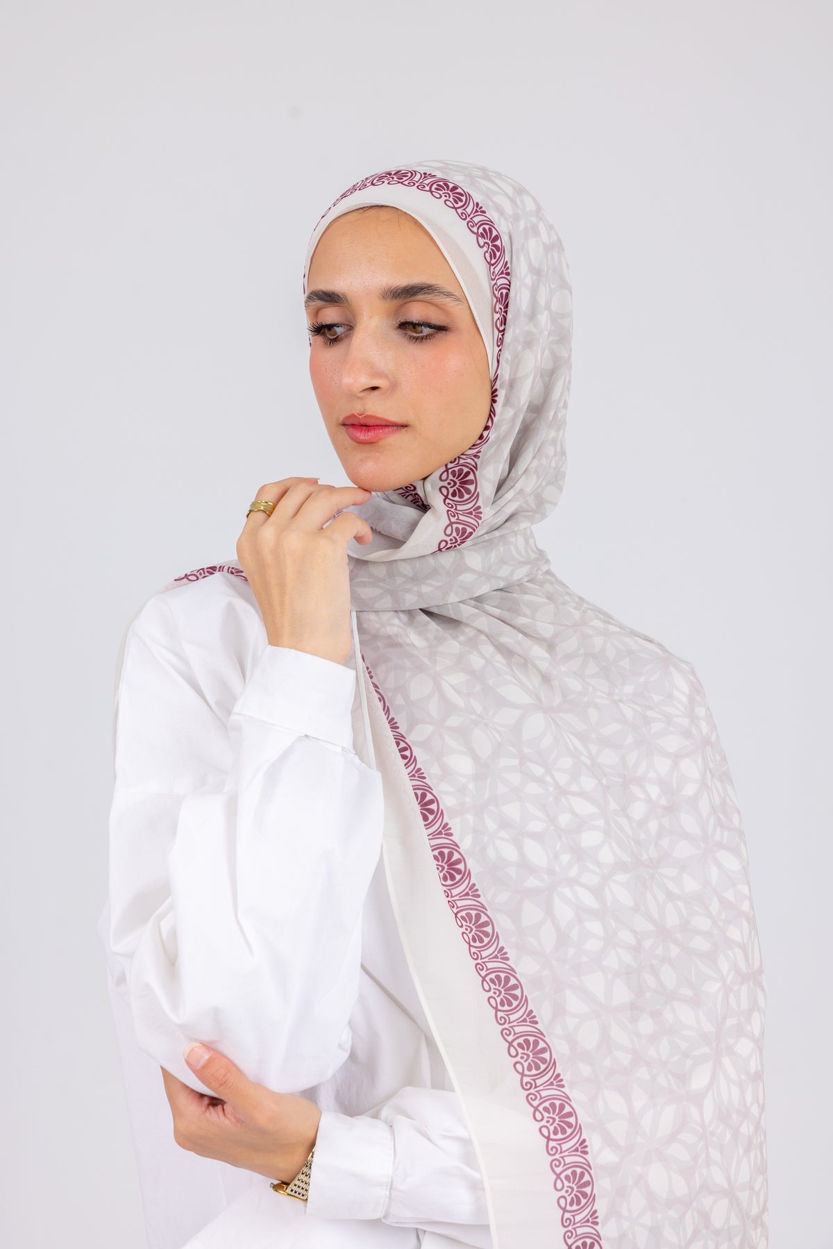 Burgundy Lattice - Chiffon Printed