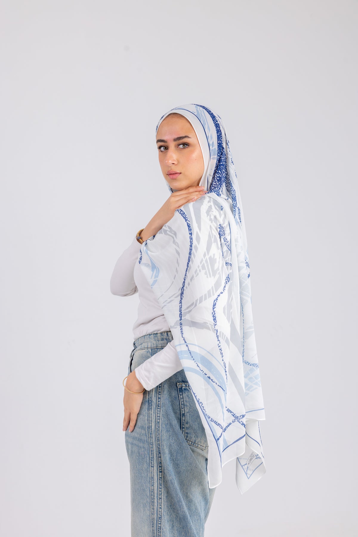Azure Lines - Chiffon Printed
