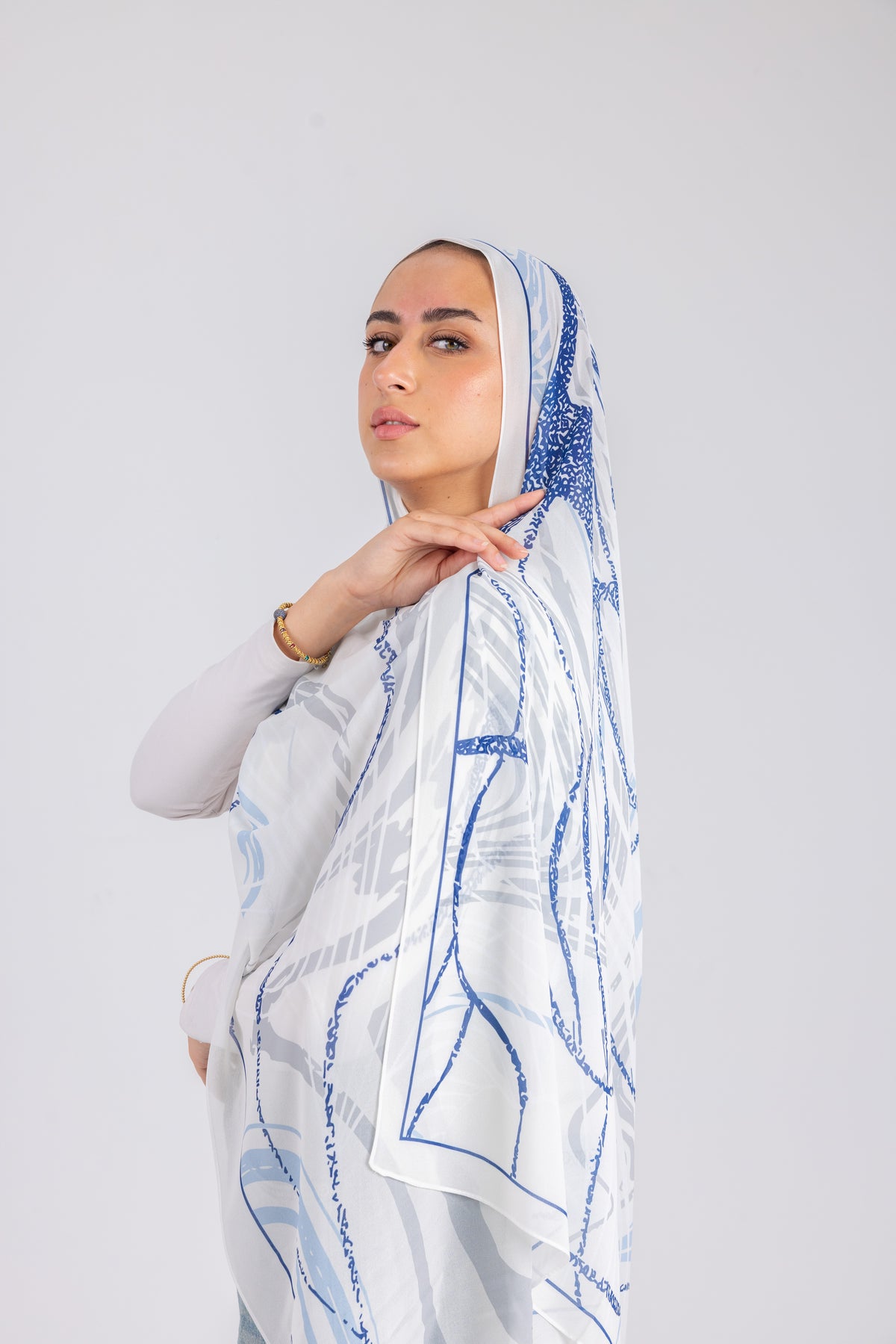 Azure Lines - Chiffon Printed