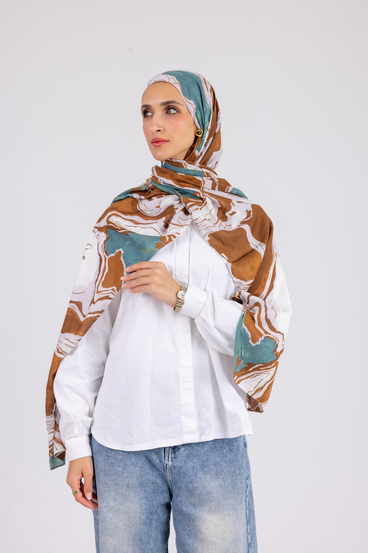 Marble Brown & Teal - Modal Printed
