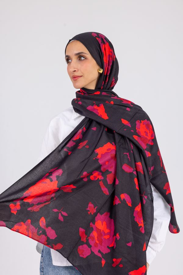 Crimson Bloom - Modal Printed